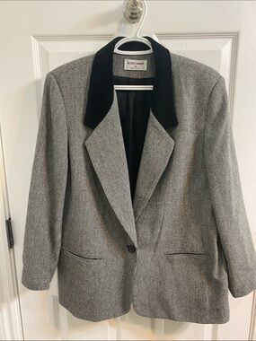 Vintage Alfred Dunner Velvet Collar Wool Houndstooth Blazer Women’s Size 12